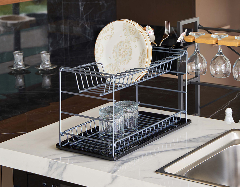 Two-Storey Modular Plate Rack Anthracite Pe Coating (60cm)
