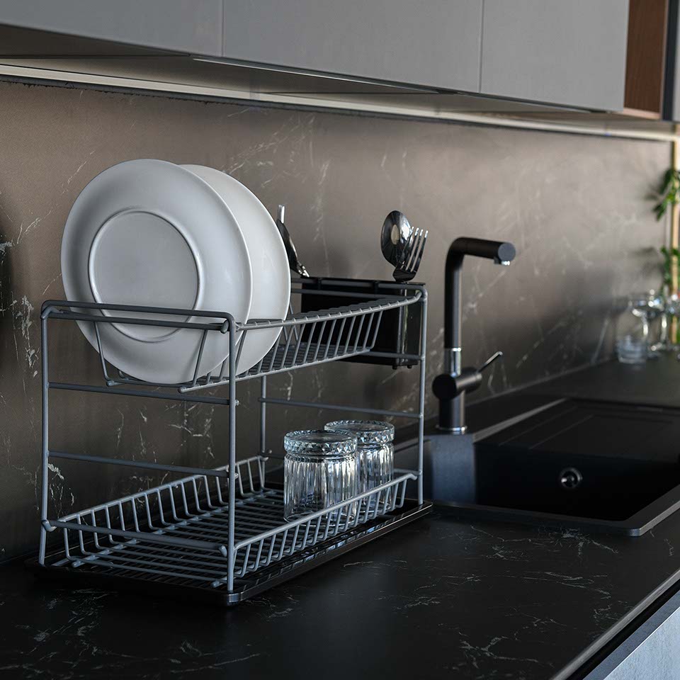 Two-Storey Modular Plate Rack Anthracite Pe Coating (60cm)