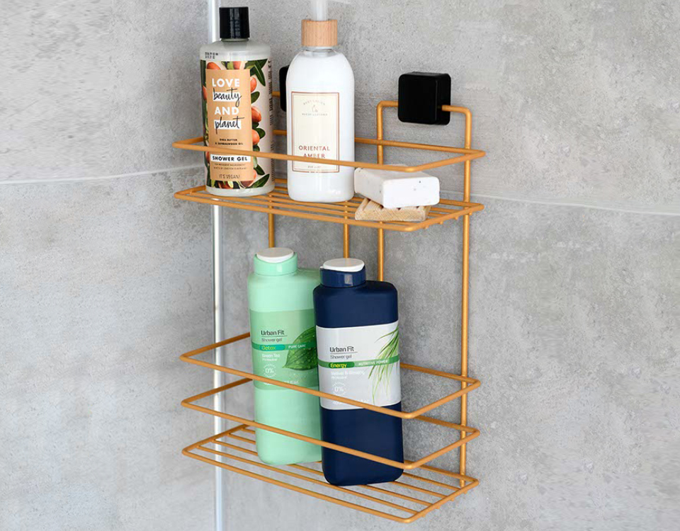 Two Tier Bathroom Shelf Rectangular Gold PE Coating