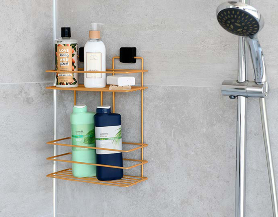 Two Tier Bathroom Shelf Rectangular Gold PE Coating