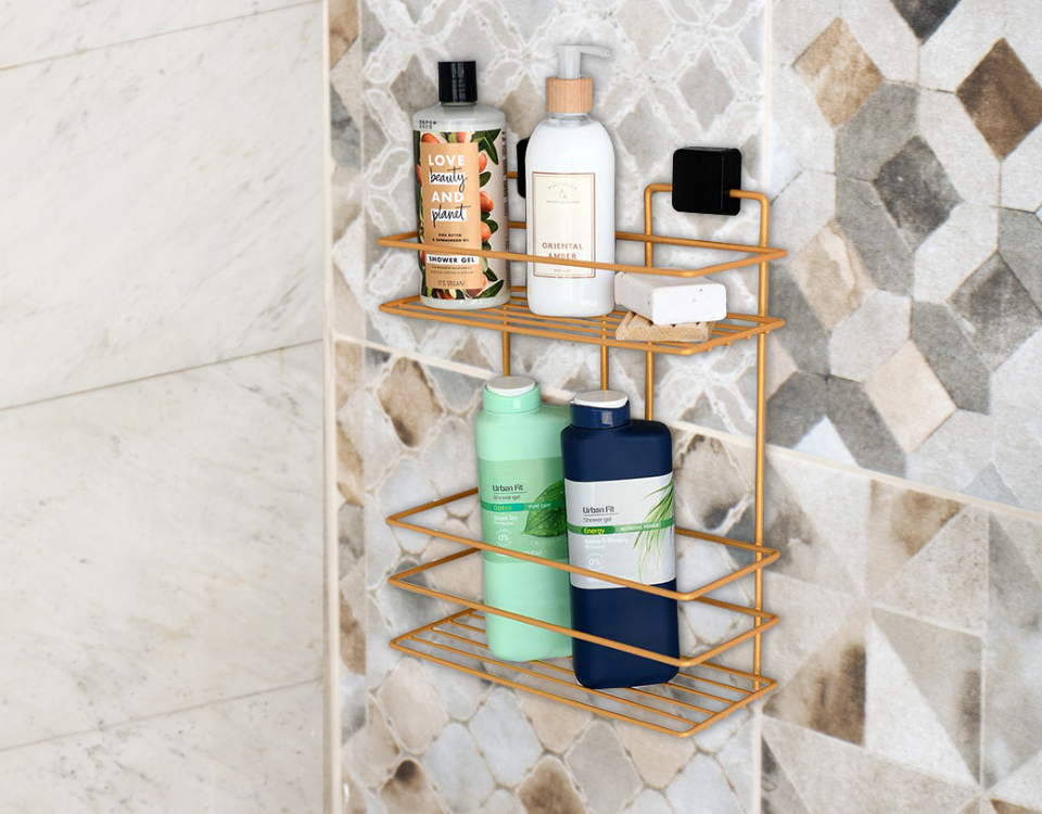 Two Tier Bathroom Shelf Rectangular Gold PE Coating