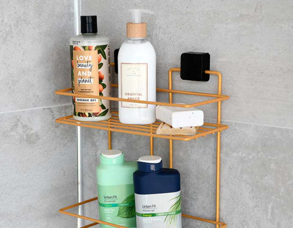 Two Tier Bathroom Shelf Rectangular Gold PE Coating
