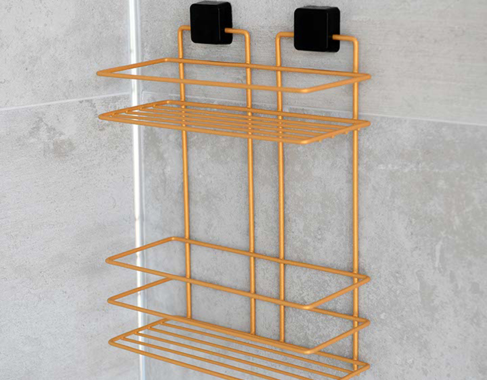 Two Tier Bathroom Shelf Rectangular Gold PE Coating