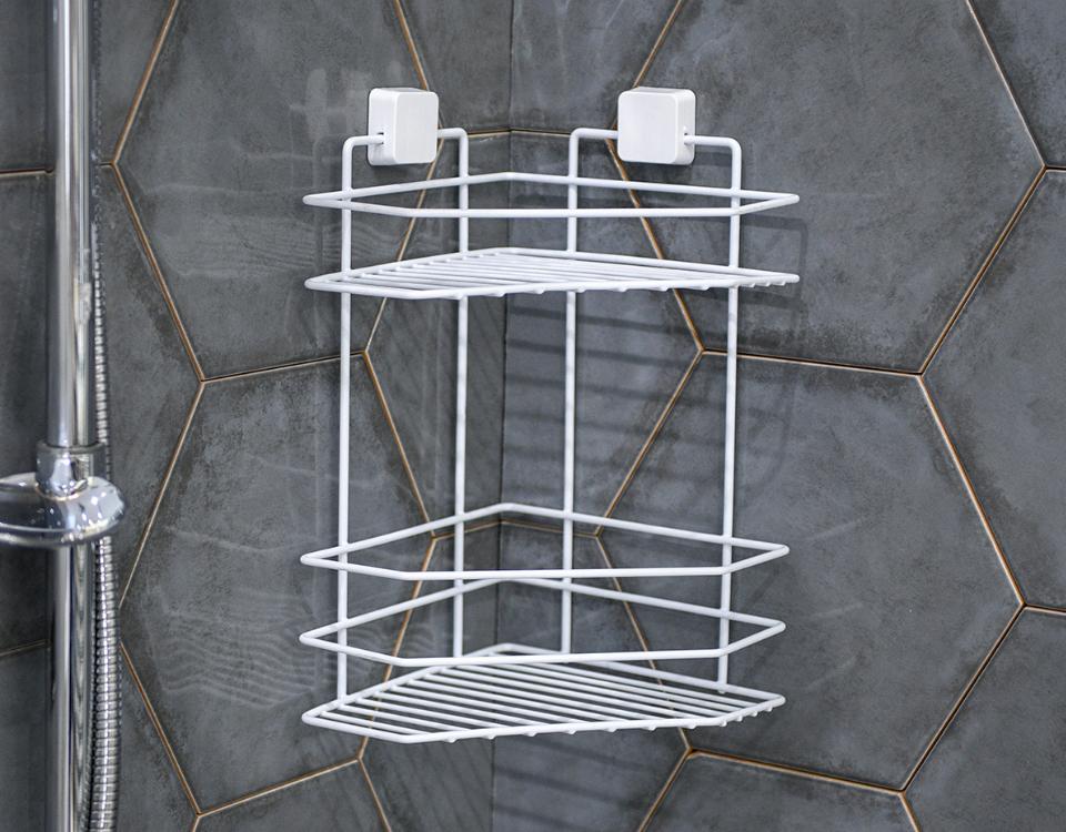 Two Tier Bathroom Corner Shelf Square White PE Coating