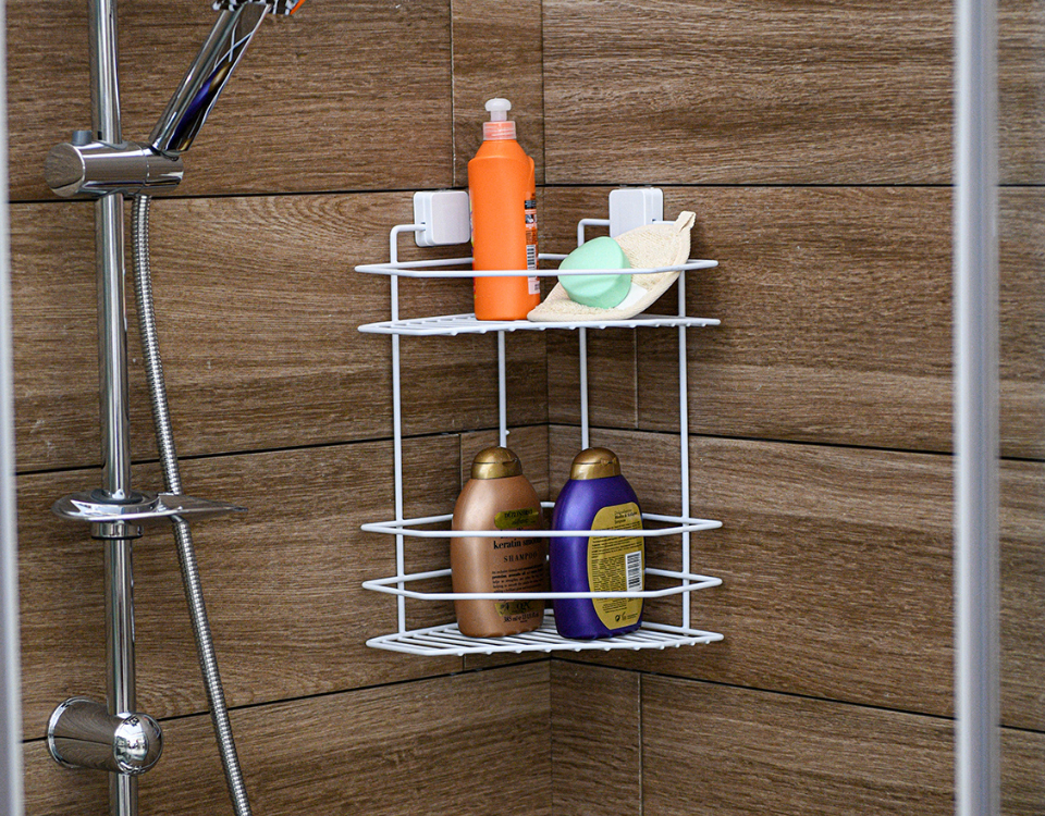 Two Tier Bathroom Corner Shelf Square White PE Coating